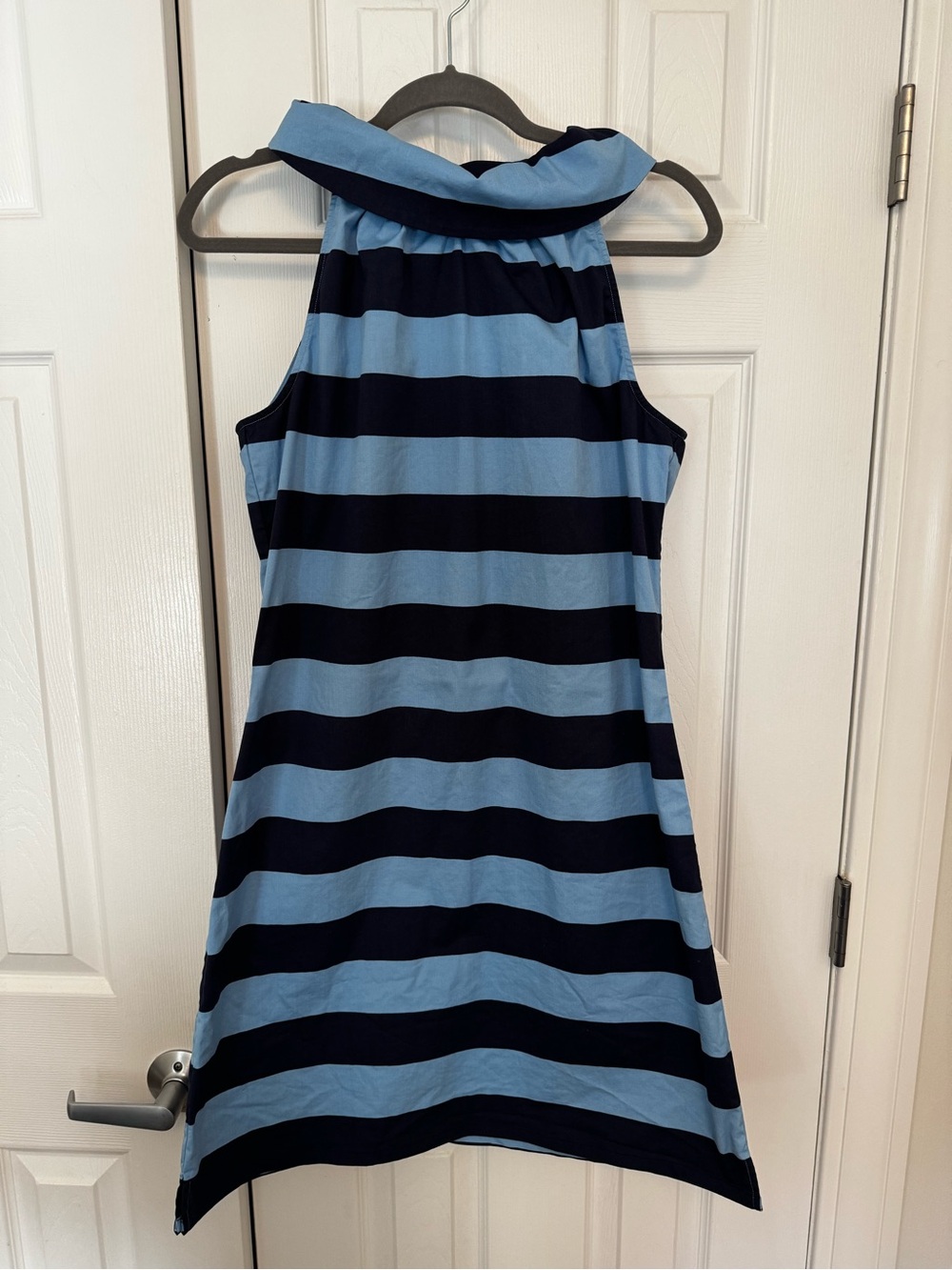 Sail to Sable navy and light blue striped halter dress